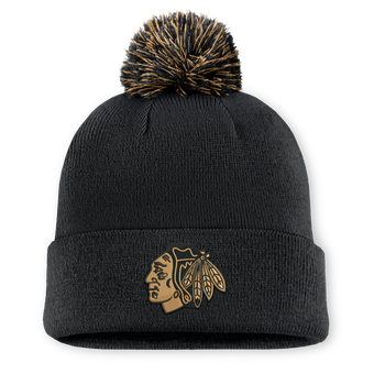 Men's Fanatics Black Chicago Blackhawks Military Appreciation Authentic Pro Cuffed Knit Hat with Pom