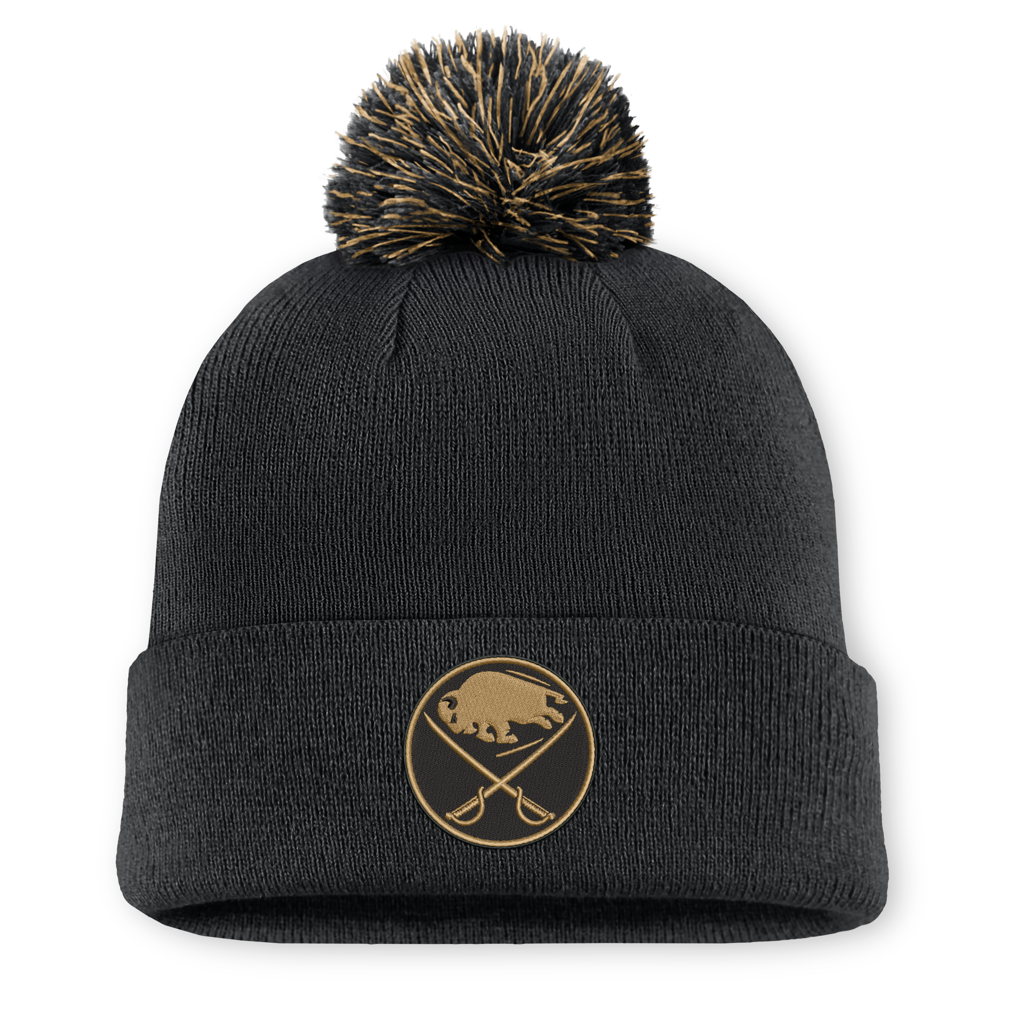 Men's Fanatics Black Buffalo Sabres Military Appreciation Authentic Pro Cuffed Knit Hat with Pom
