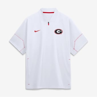 Men's Nike White Georgia Bulldogs 2026 Sideline Short Sleeve Quarter-Zip Coaches Jacket