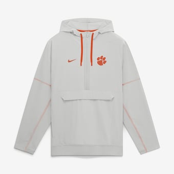 Men's Nike Gray Clemson Tigers 2026 Sideline Anorak Half-Zip Hooded Jacket