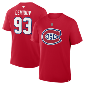 Men's Fanatics Ivan Demidov Red Montreal Canadiens Authentic Stack Name & Number T-Shirt