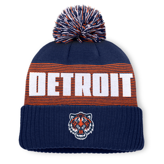 Men's Fanatics Navy Detroit Tigers Striate Cuffed Knit Hat with Pom