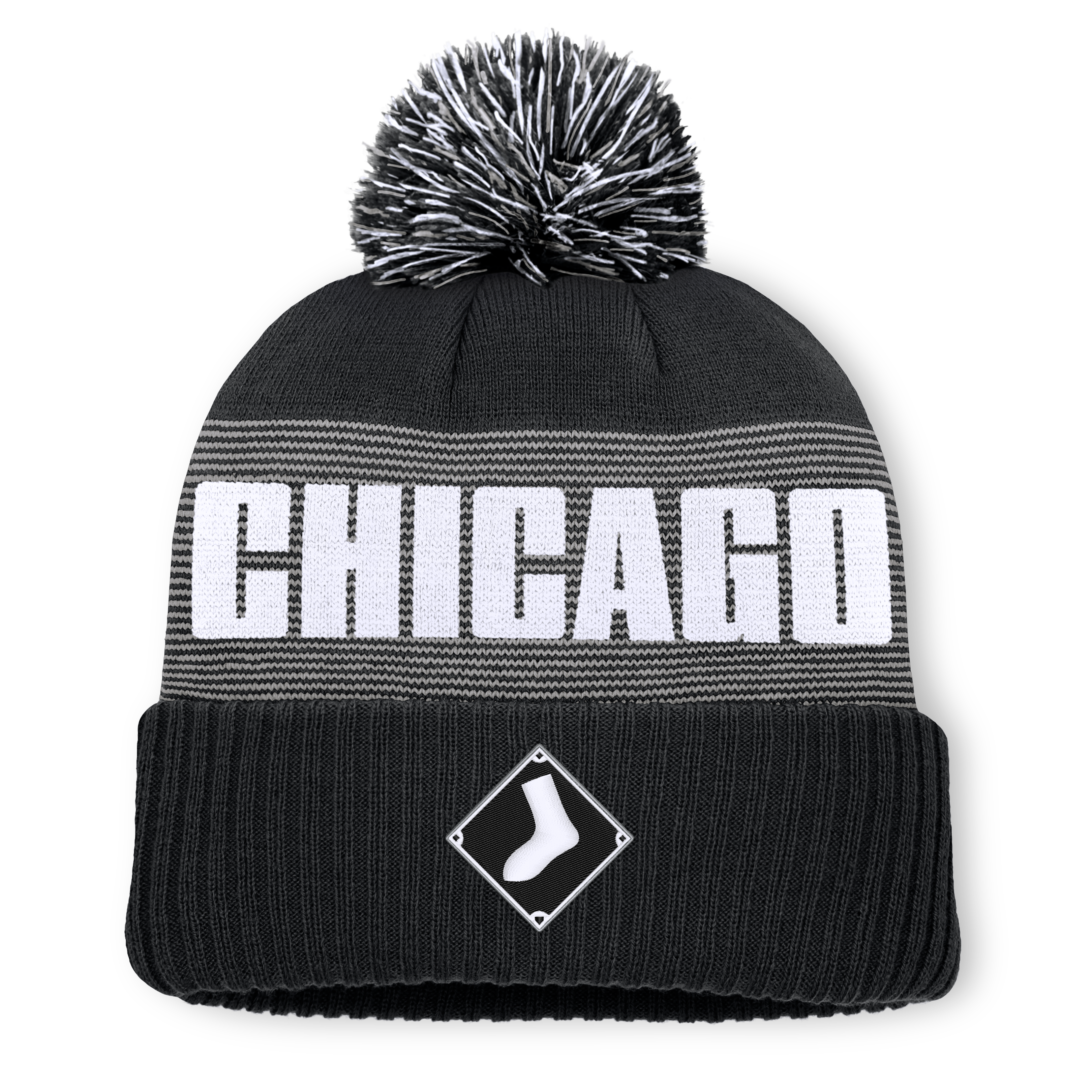 Men's Fanatics Black Chicago White Sox Striate Cuffed Knit Hat with Pom