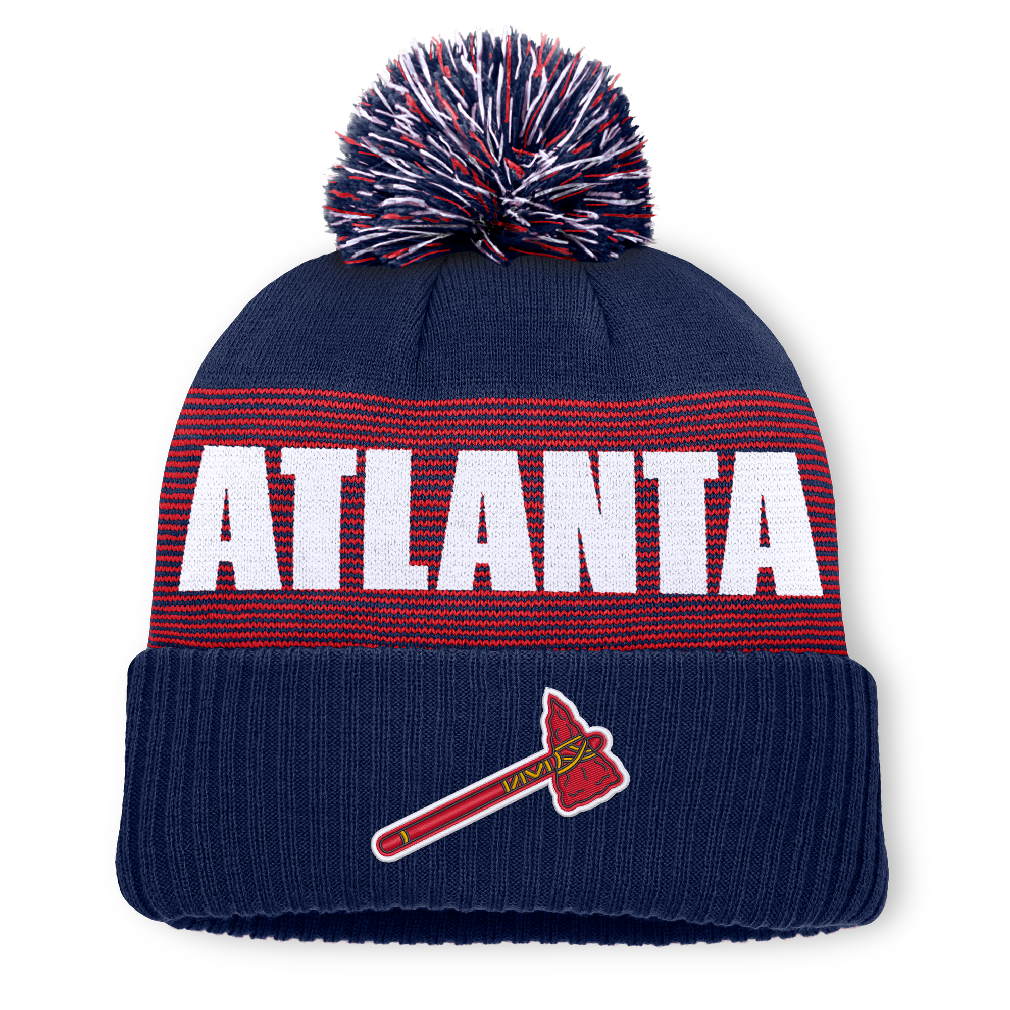 Men's Fanatics Navy Atlanta Braves Striate Cuffed Knit Hat with Pom