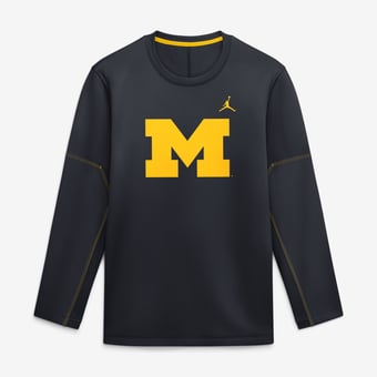 Men's Jordan Brand Navy Michigan Wolverines 2026 Sideline Coaches Therma-FIT Long Sleeve Top