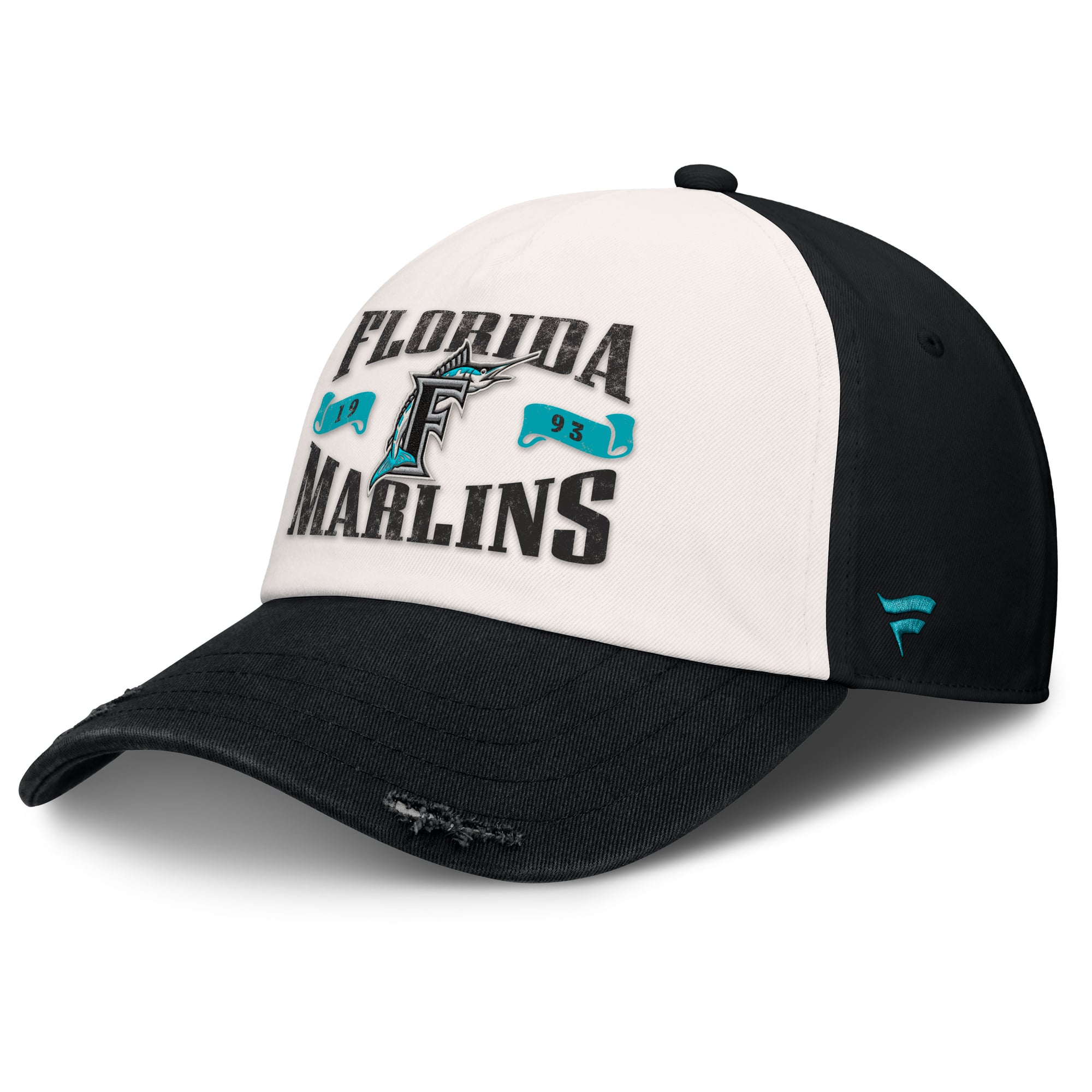 Men's Fanatics Black/Cream Florida Marlins Heritage Scar Adjustable Hat