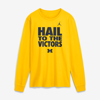 Men's Jordan Brand  Maize Michigan Wolverines 2026 Sideline Slogan Dri-FIT Long Sleeve T-Shirt