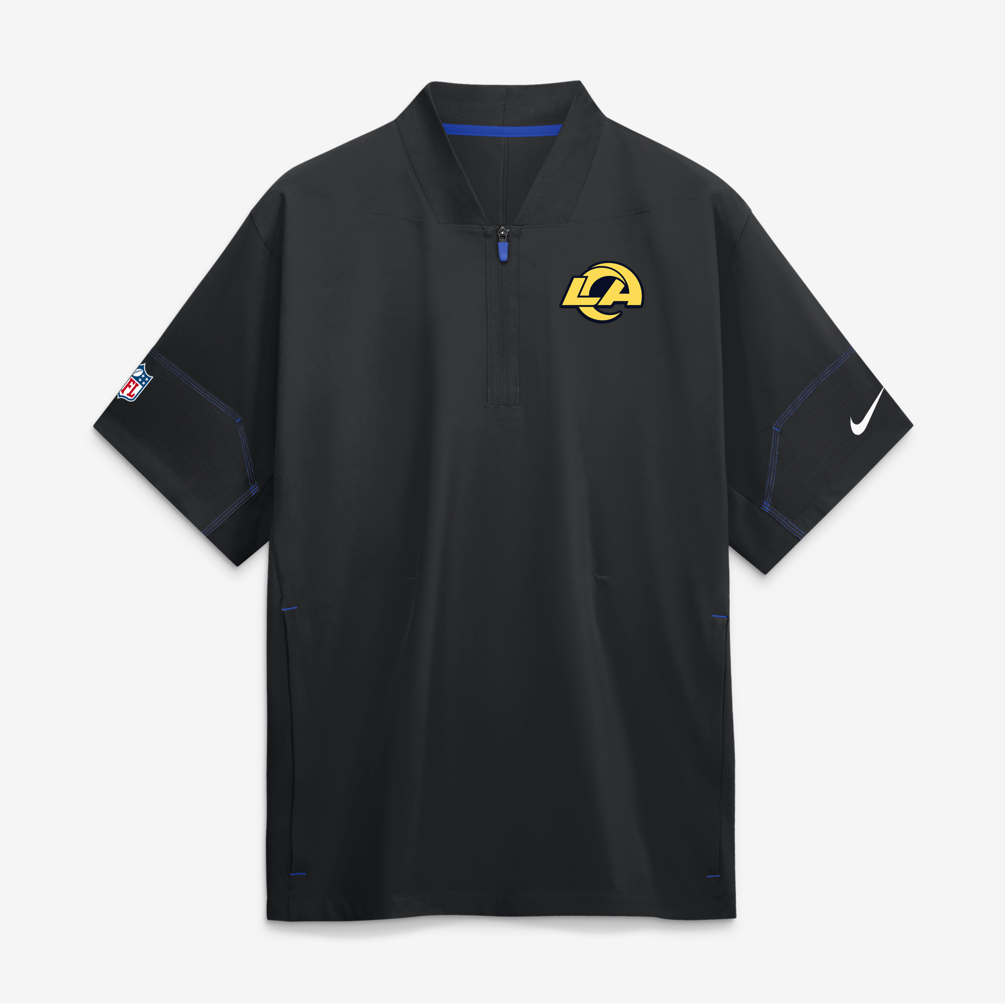 Men's Nike Black Los Angeles Rams Sideline Short Sleeve Quarter-Zip Coaches Jacket