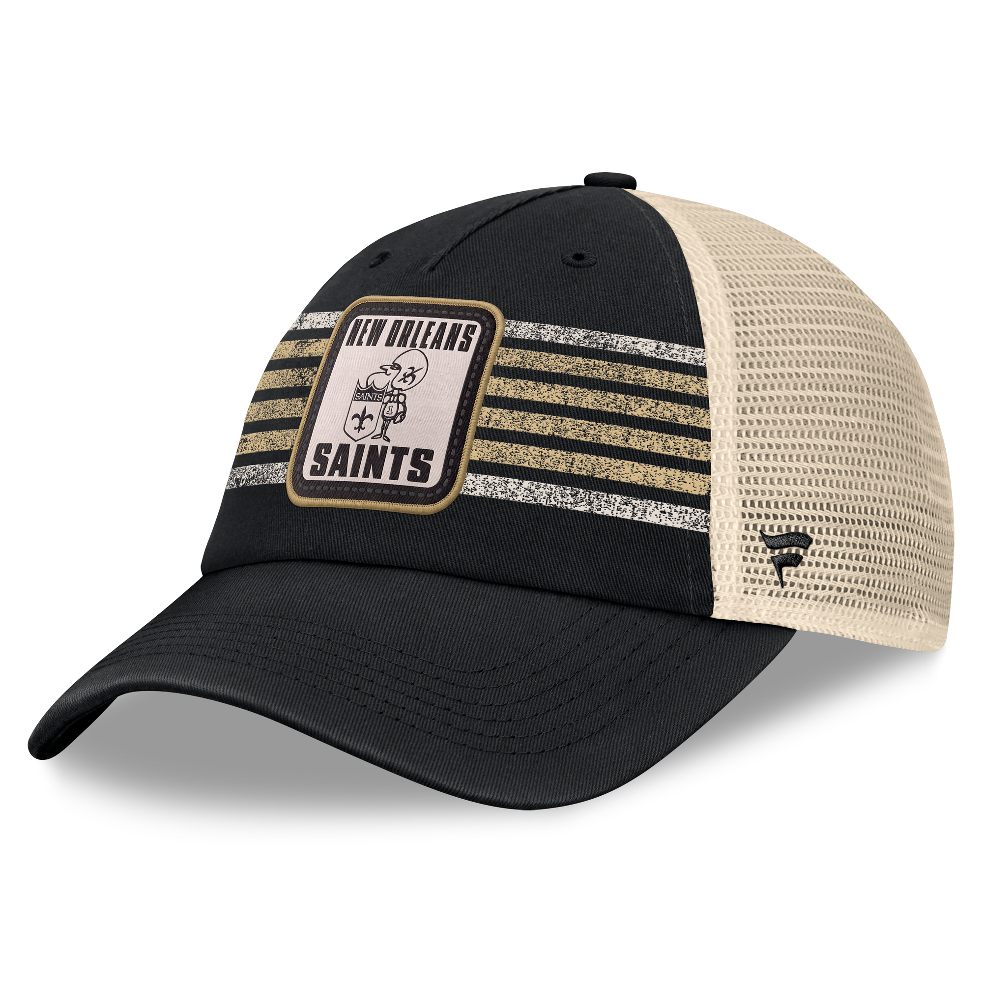 Men's Fanatics  Black New Orleans Saints Heritage Logo Waggle Unstructured Trucker Hat