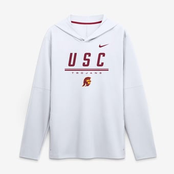 Men's Nike White USC Trojans 2026 Sideline Lightweight Long Sleeve Hooded Dri-FIT Top