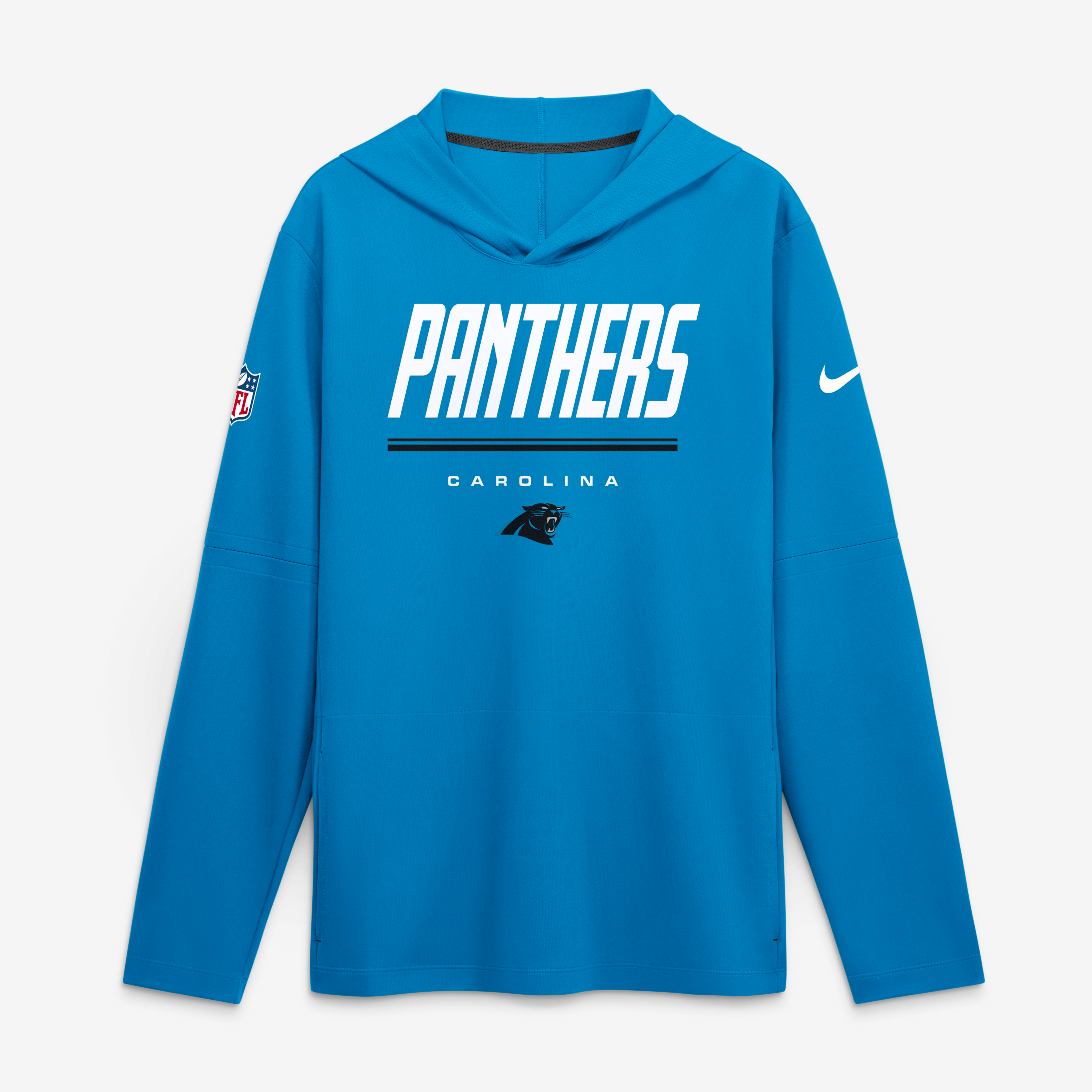 Men's Nike Blue Carolina Panthers Sideline Game On Lightweight Long Sleeve Hooded Dri-FIT Top