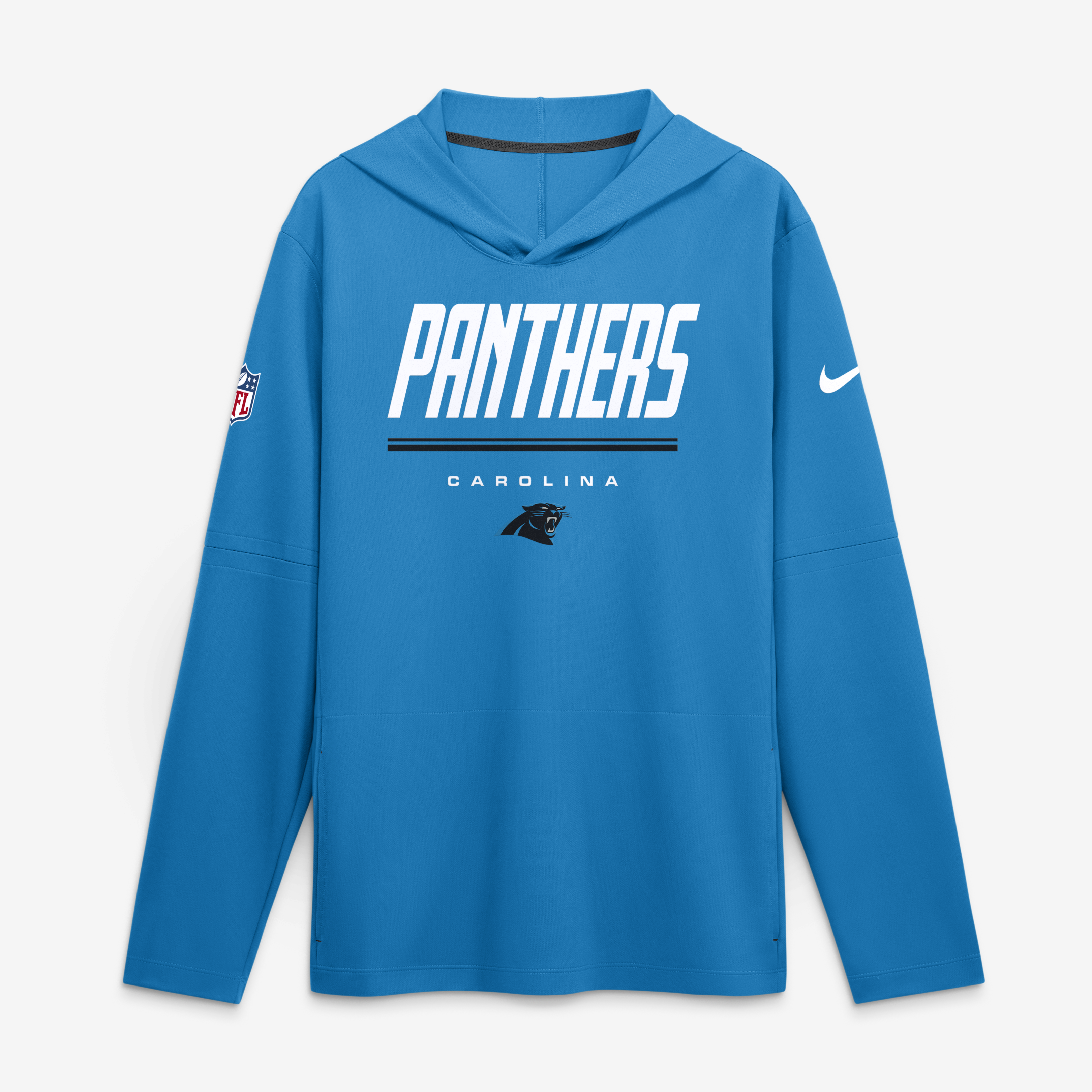 Men's Nike Blue Carolina Panthers Sideline Game On Lightweight Long Sleeve Hooded Dri-FIT Top