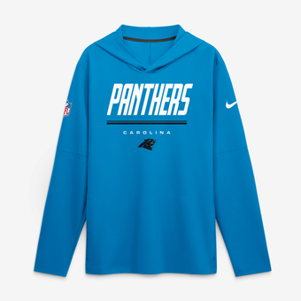 Men's Nike Blue Carolina Panthers Sideline Game On Lightweight Long Sleeve Hooded Dri-FIT Top