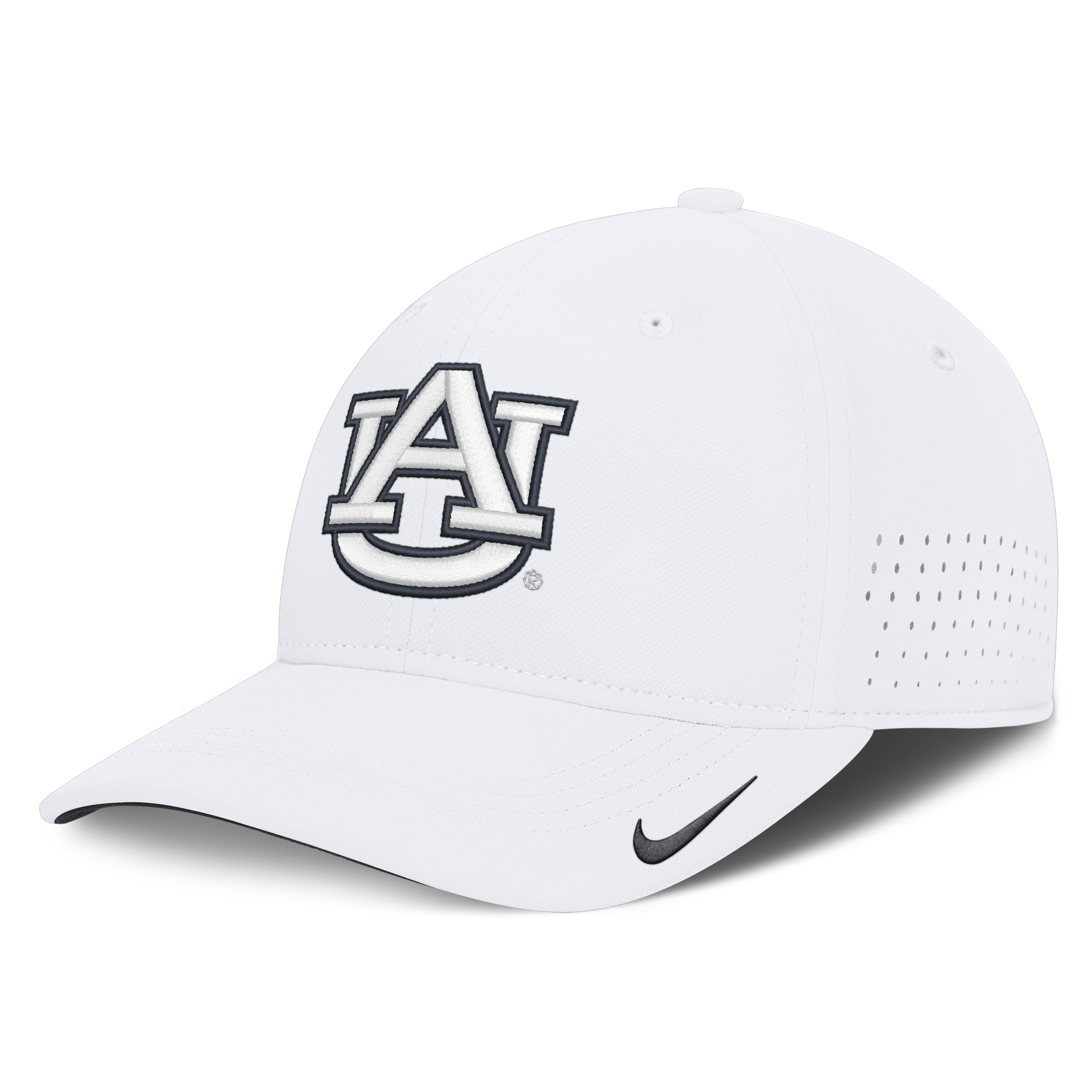Men's Nike White Auburn Tigers 2026 Sideline Practice AeroBill SwooshFlex Dri-FIT Hat
