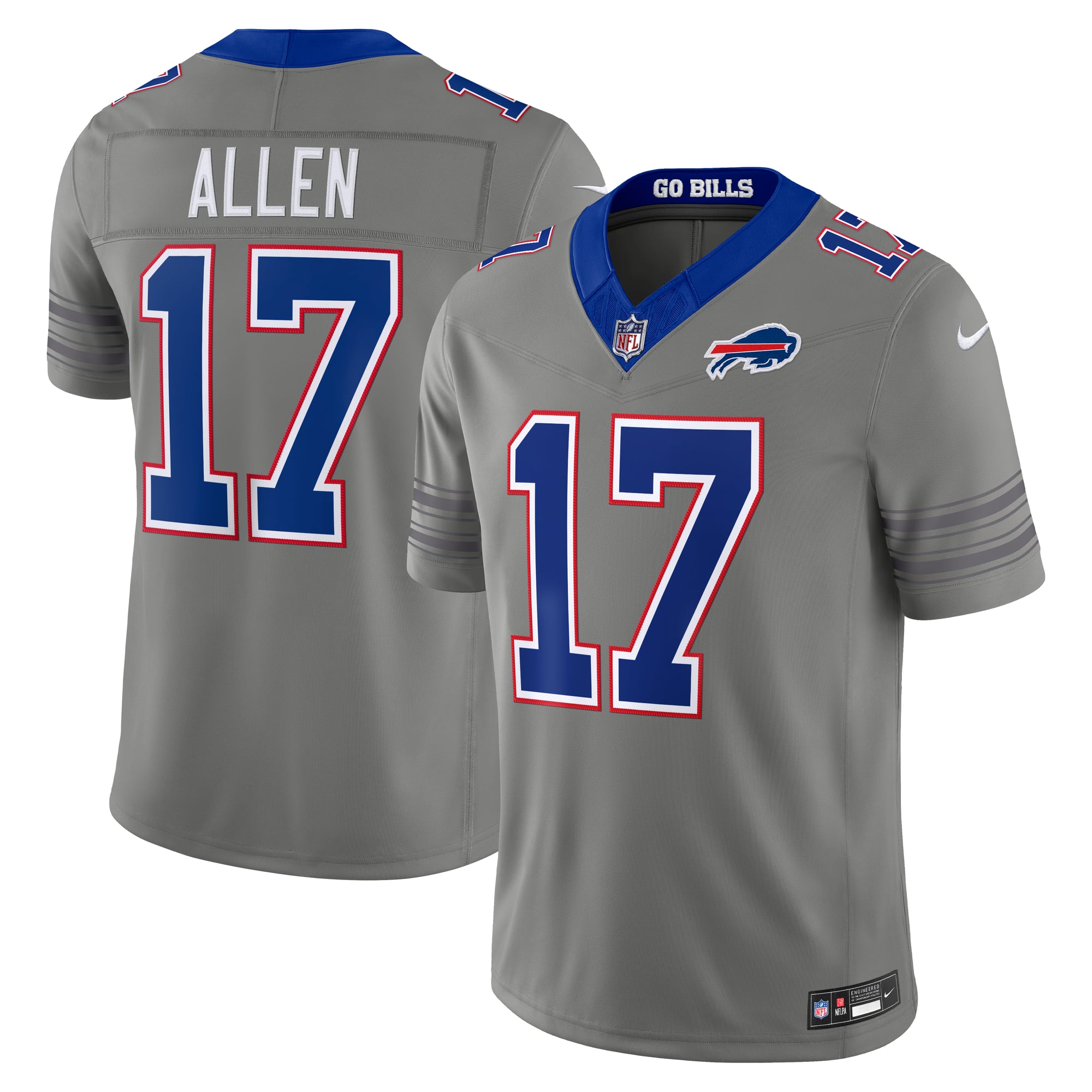Maglia da uomo Nike Josh Allen grigia Buffalo Bills Nickel City Vapor F.U.S.E. con cuciture a vista, edizione limitata