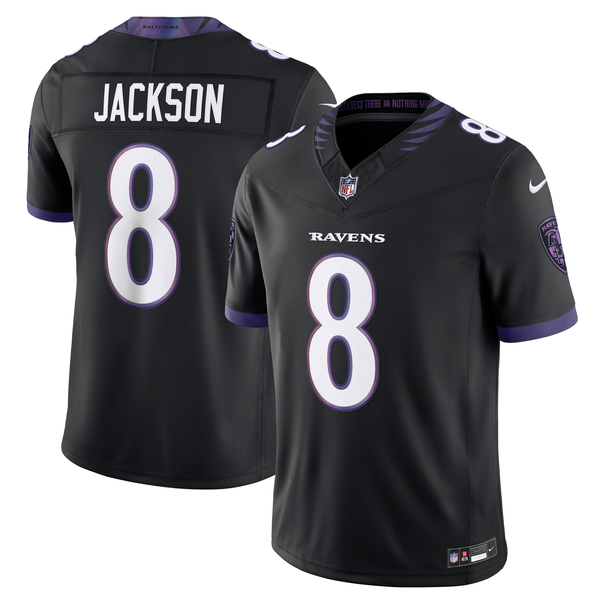 Maglia da uomo Nike Lamar Jackson nera Baltimore Ravens Alternate Vapor F.U.S.E. Stitched Limited
