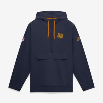 Men's Nike Navy Green Bay Packers Sideline Broken Rules Alternate Anorak Half-Zip Hooded Jacket