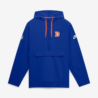 Men's Nike Royal Denver Broncos Sideline Broken Rules Alternate Anorak Half-Zip Hooded Jacket