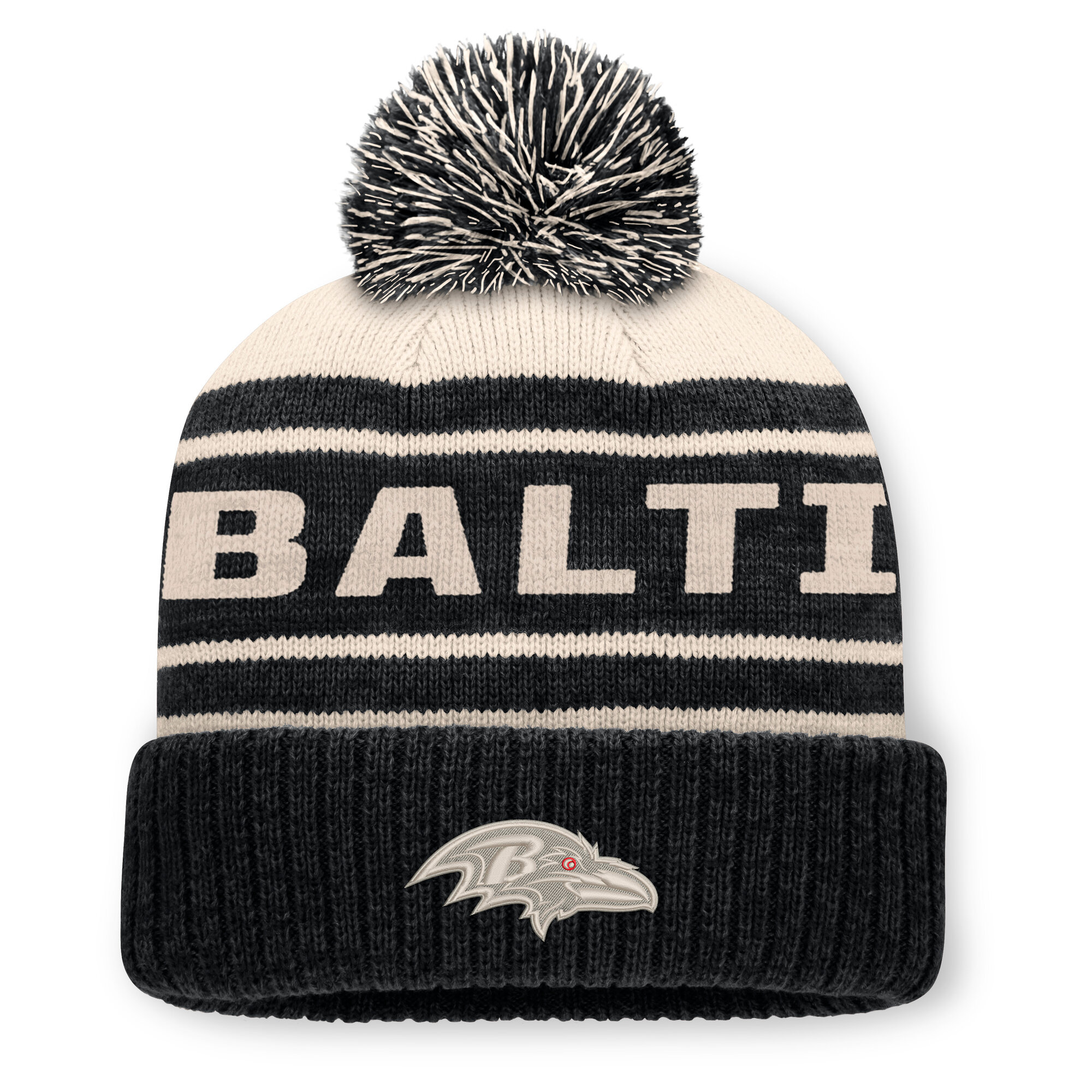 Men's Fanatics Black Baltimore Ravens Cuffed Knit Hat with Pom