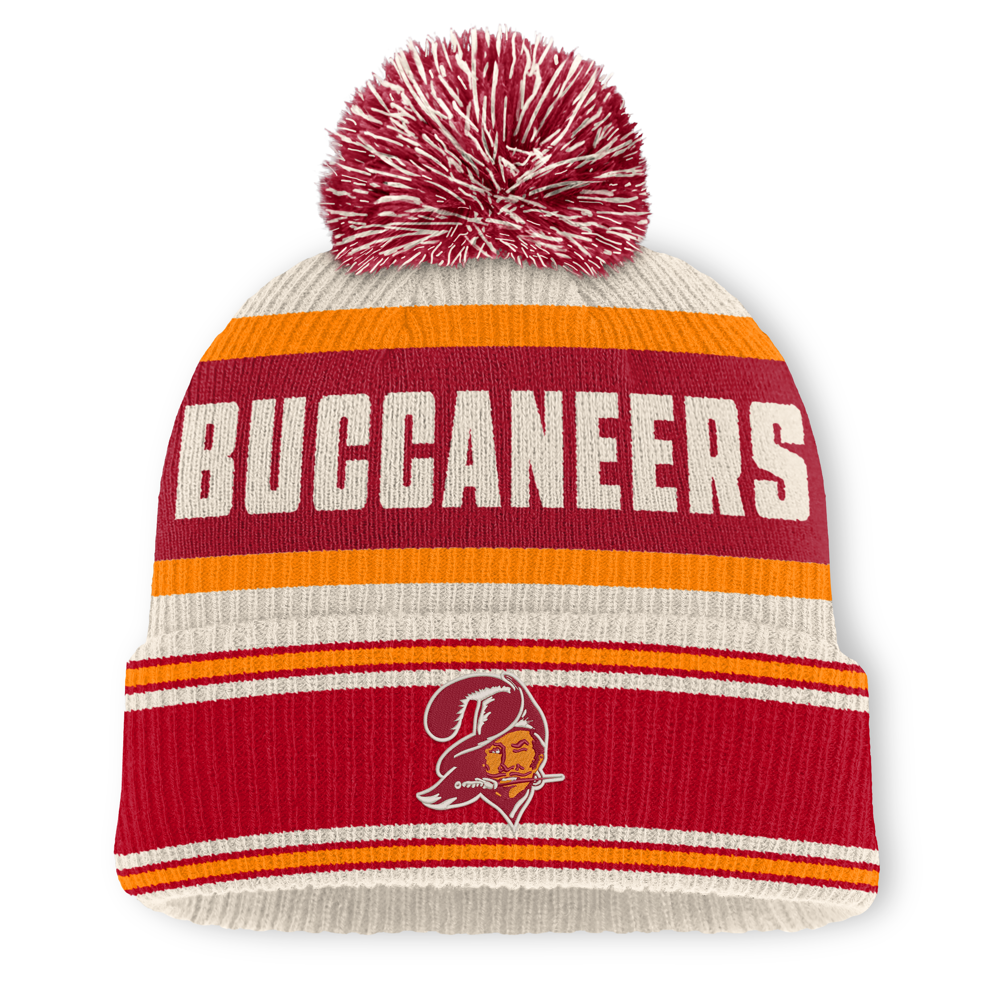 Men's Fanatics Red Tampa Bay Buccaneers Heritage Parcel Cuffed Knit Hat with Pom