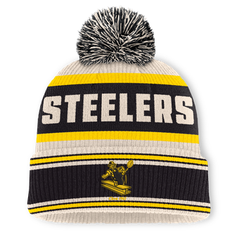 Men's Fanatics Black Pittsburgh Steelers Heritage Parcel Cuffed Knit Hat with Pom