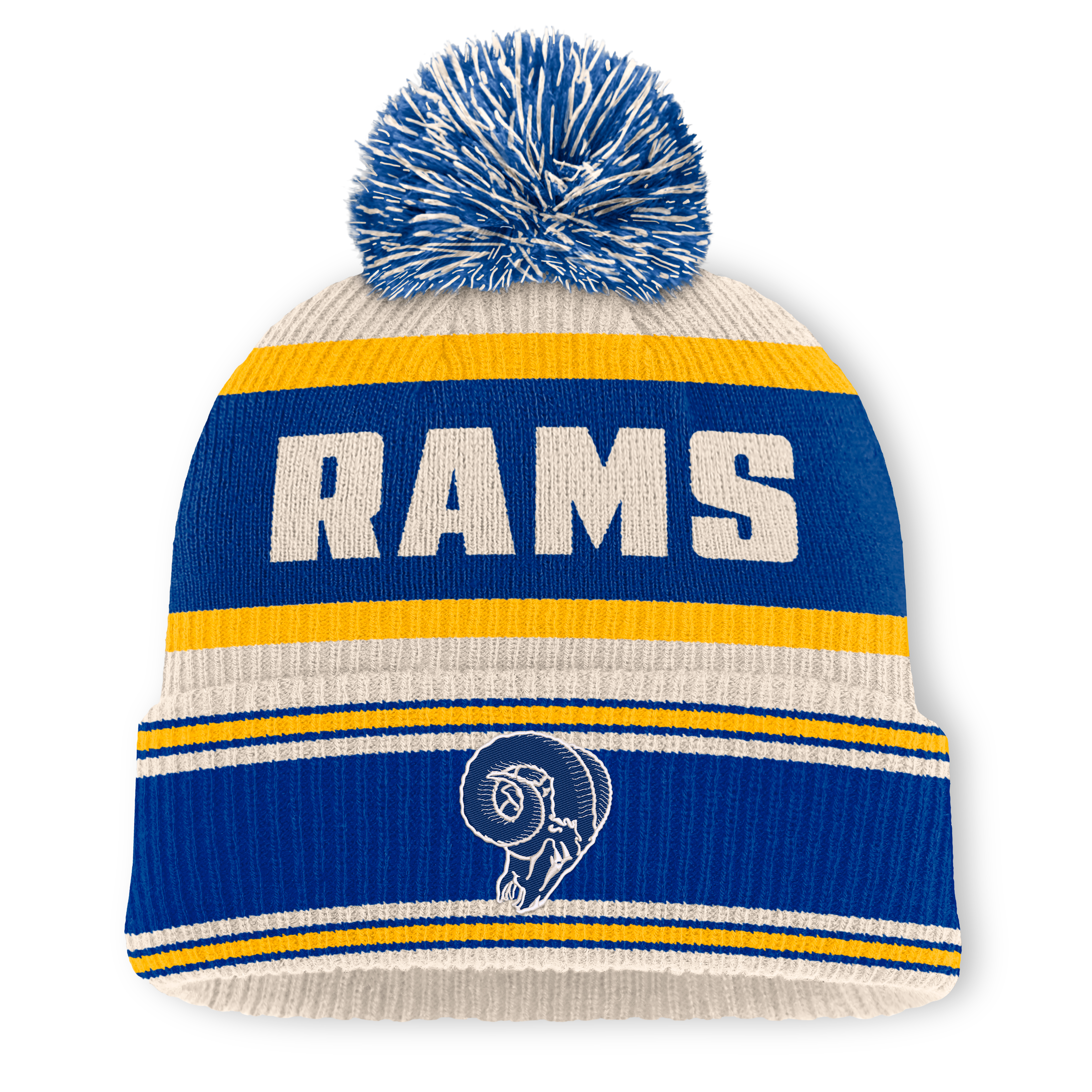 Men’s Fanatics Royal Los Angeles Rams Heritage Parcel Cuffed Knit Hat with Pom