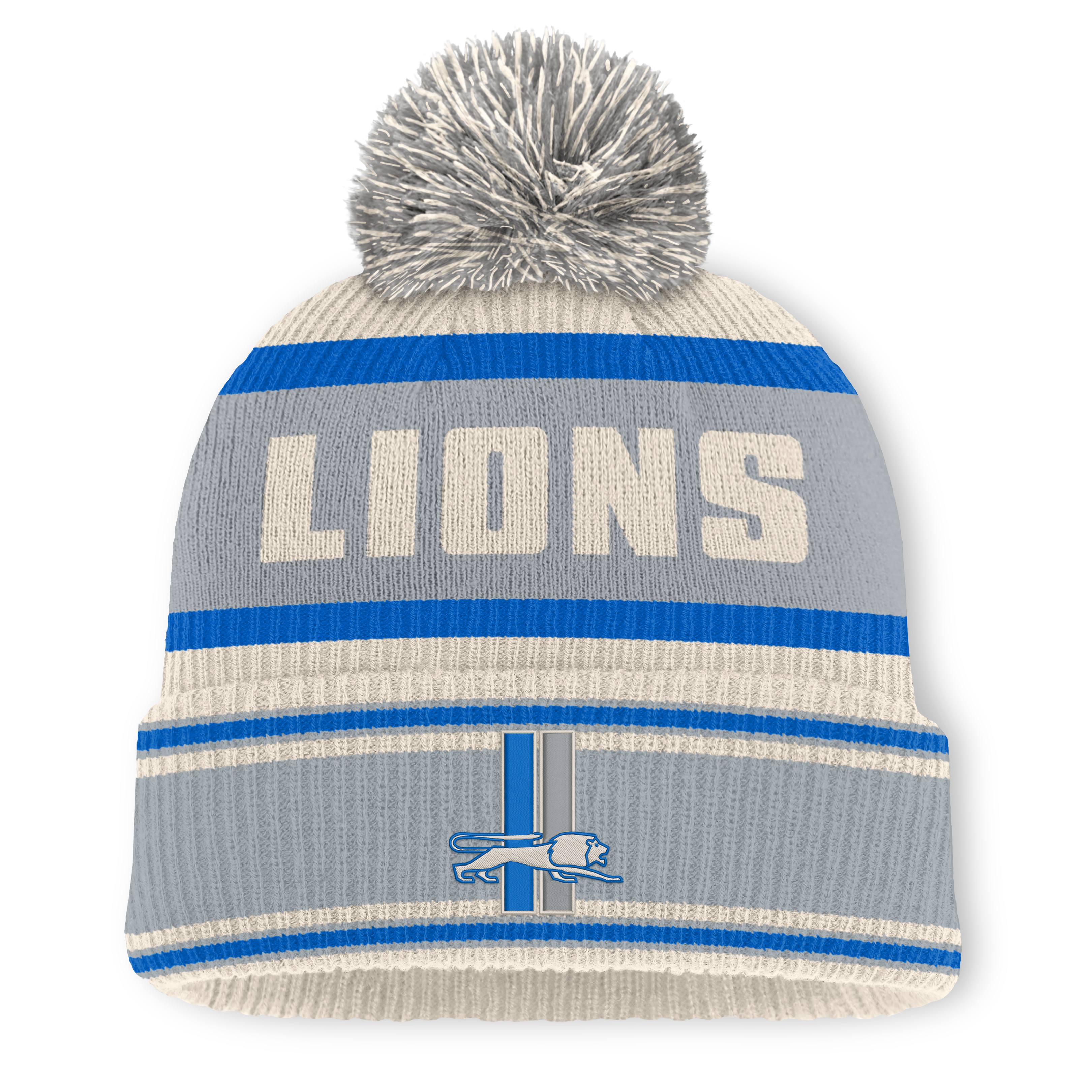 Men’s Fanatics Gray Detroit Lions Heritage Parcel Cuffed Knit Hat with Pom Men’s Fanatics Gray Detroit Lions Heritage Parcel Cuffed Knit Hat with Pom