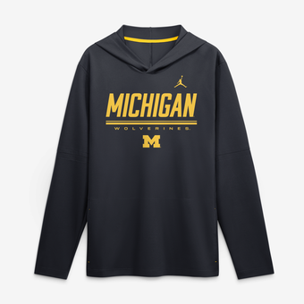 Men's Jordan Brand Navy Michigan Wolverines 2026 Sideline Lightweight Long Sleeve Hooded Dri-FIT Top