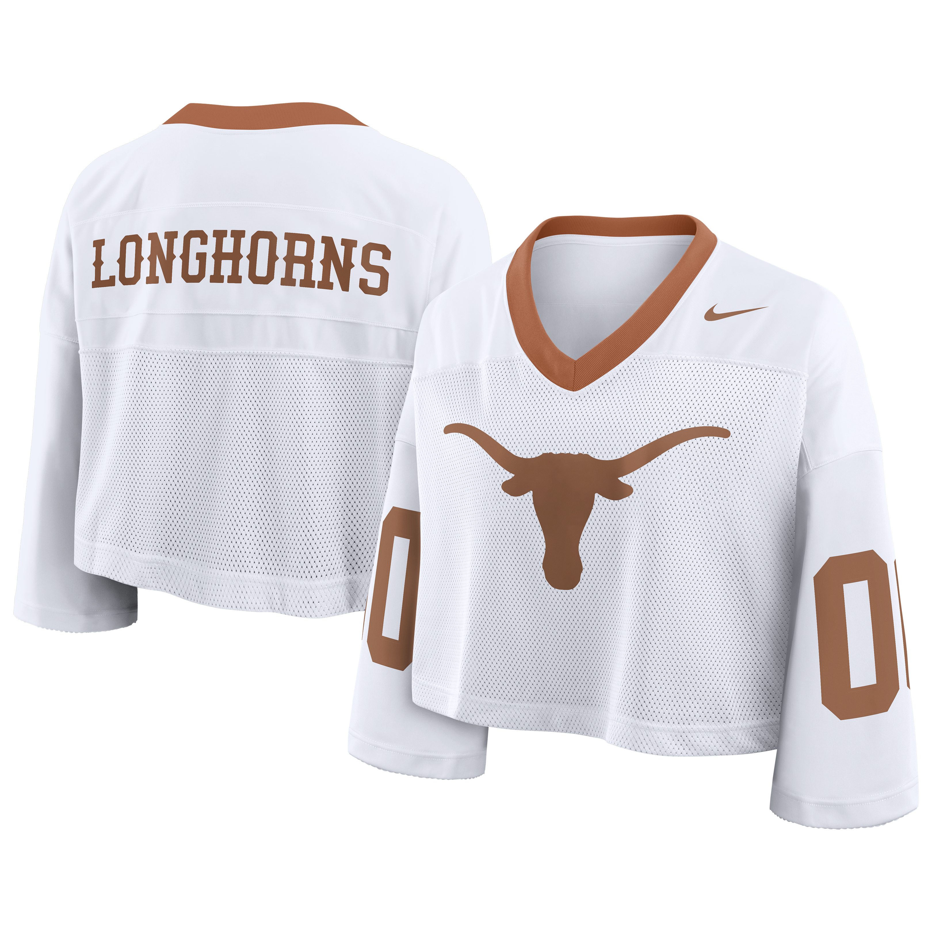 Women's Nike White Texas Longhorns Oversized Logo Cropped Fashion Jersey