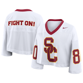 Women's Nike White USC Trojans Oversized Logo Cropped Fashion Jersey