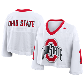 Women's Nike White Ohio State Buckeyes Oversized Logo Cropped Fashion Jersey