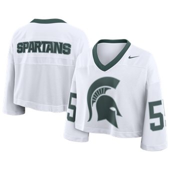 Women's Nike White Michigan State Spartans Oversized Logo Cropped Fashion Jersey
