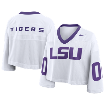 Women's Nike White LSU Tigers Oversized Logo Cropped Fashion Jersey