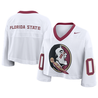 Women's Nike White Florida State Seminoles Oversized Logo Cropped Fashion Jersey