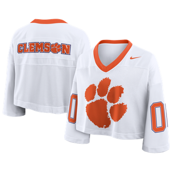 Women's Nike White Clemson Tigers Oversized Logo Cropped Fashion Jersey
