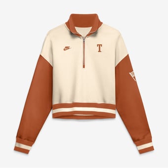 Women's Nike Natural/Texas Orange Texas Longhorns Oversized Legacy Color Block Cropped Quarter-Zip Pullover