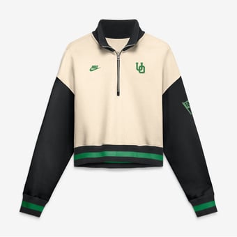 Women's Nike Natural/Black Oregon Ducks Oversized Legacy Color Block Cropped Quarter-Zip Pullover
