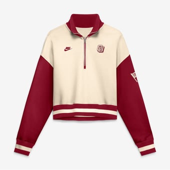 Women's Nike Natural/Crimson Oklahoma Sooners Oversized Legacy Color Block Cropped Quarter-Zip Pullover