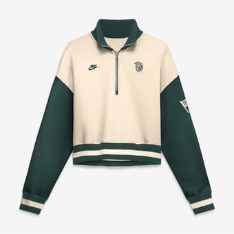 Women's Nike Natural/Green Michigan State Spartans Oversized Legacy Color Block Cropped Quarter-Zip Pullover
