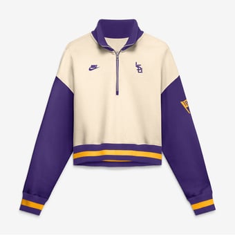 Women's Nike Natural/Purple LSU Tigers Oversized Legacy Color Block Cropped Quarter-Zip Pullover