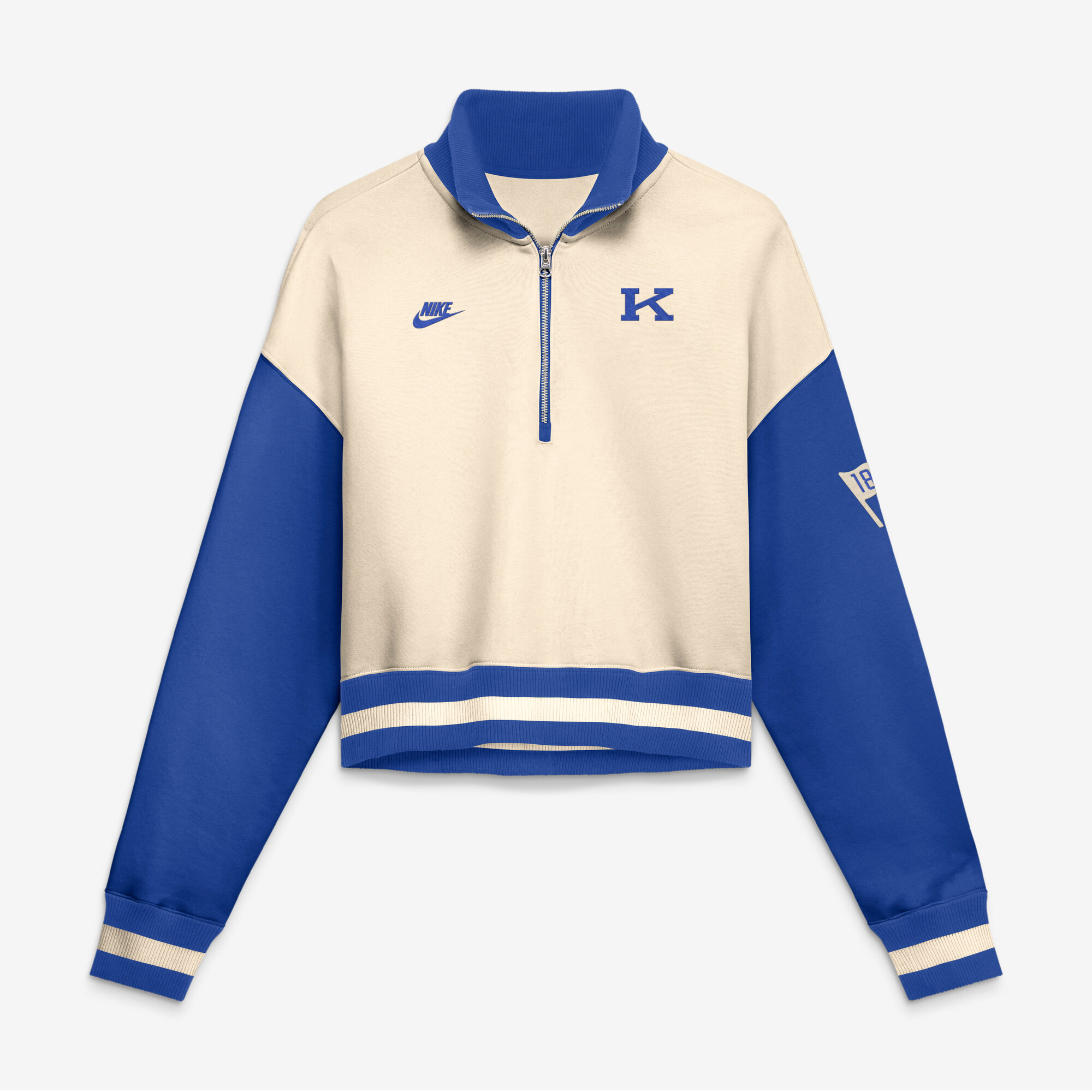 Women's Nike Natural/Royal Kentucky Wildcats Oversized Legacy Color Block Cropped Quarter-Zip Pullover