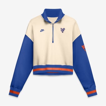 Women's Nike Natural/Royal Florida Gators Oversized Legacy Color Block Cropped Quarter-Zip Pullover