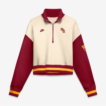 Women's Nike Natural/Scarlet Florida State Seminoles Oversized Legacy Color Block Cropped Quarter-Zip Pullover