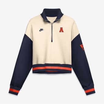 Women's Nike Natural/Navy Auburn Tigers Oversized Legacy Color Block Cropped Quarter-Zip Pullover