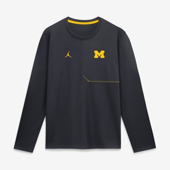 Men's Jordan Brand Navy Michigan Wolverines 2026 Sideline Coaches UV Dri-FIT Long Sleeve Shirt