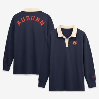 Women's Nike Navy Auburn Tigers Oversized Essential Dri-FIT Long Sleeve V-Neck Polo