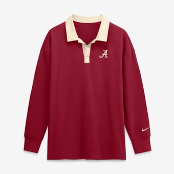 Women's Nike Crimson Alabama Crimson Tide Oversized Essential Dri-FIT Long Sleeve V-Neck Polo