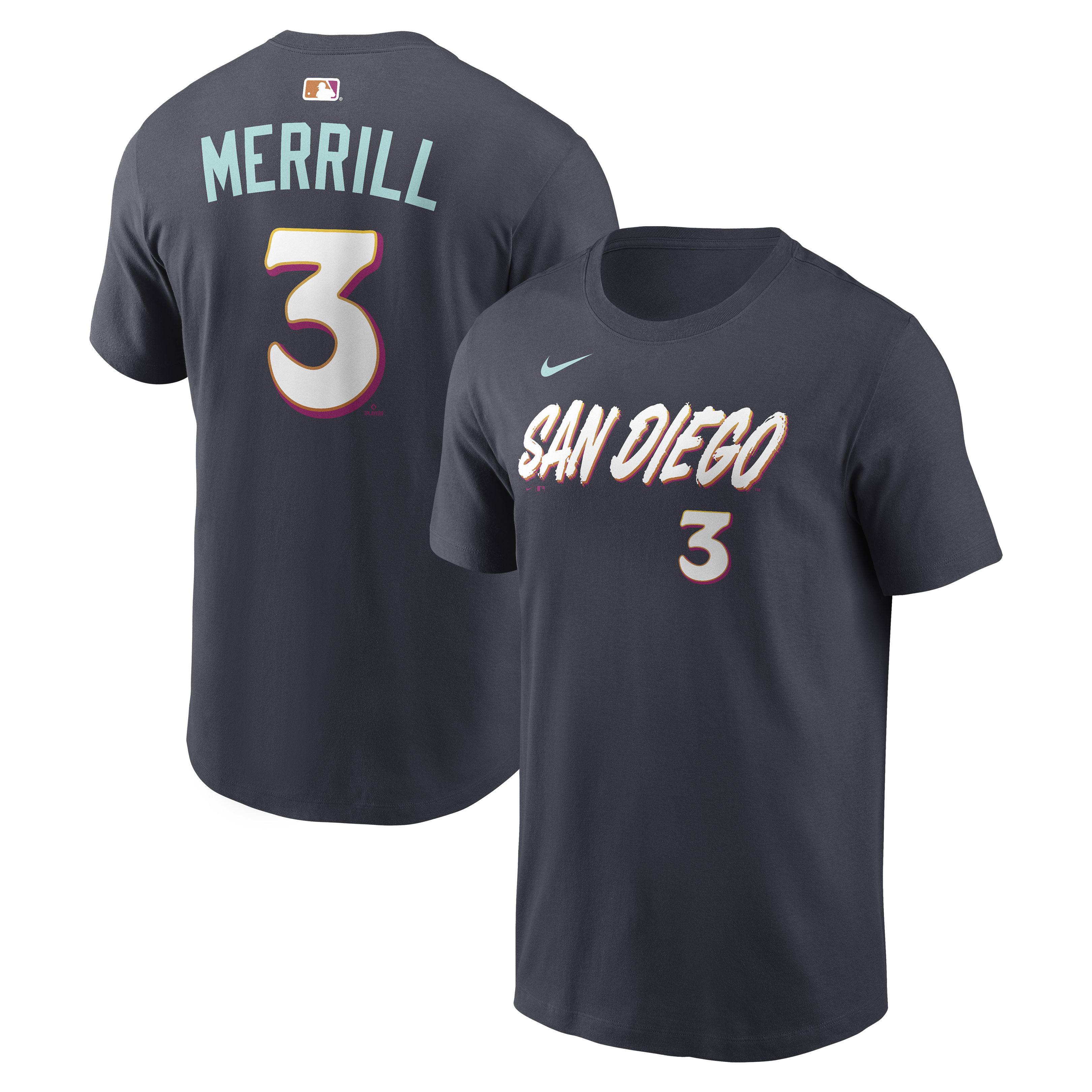 Men's Nike Jackson Merrill Obsidian San Diego Padres City Connect Name & Number T-Shirt