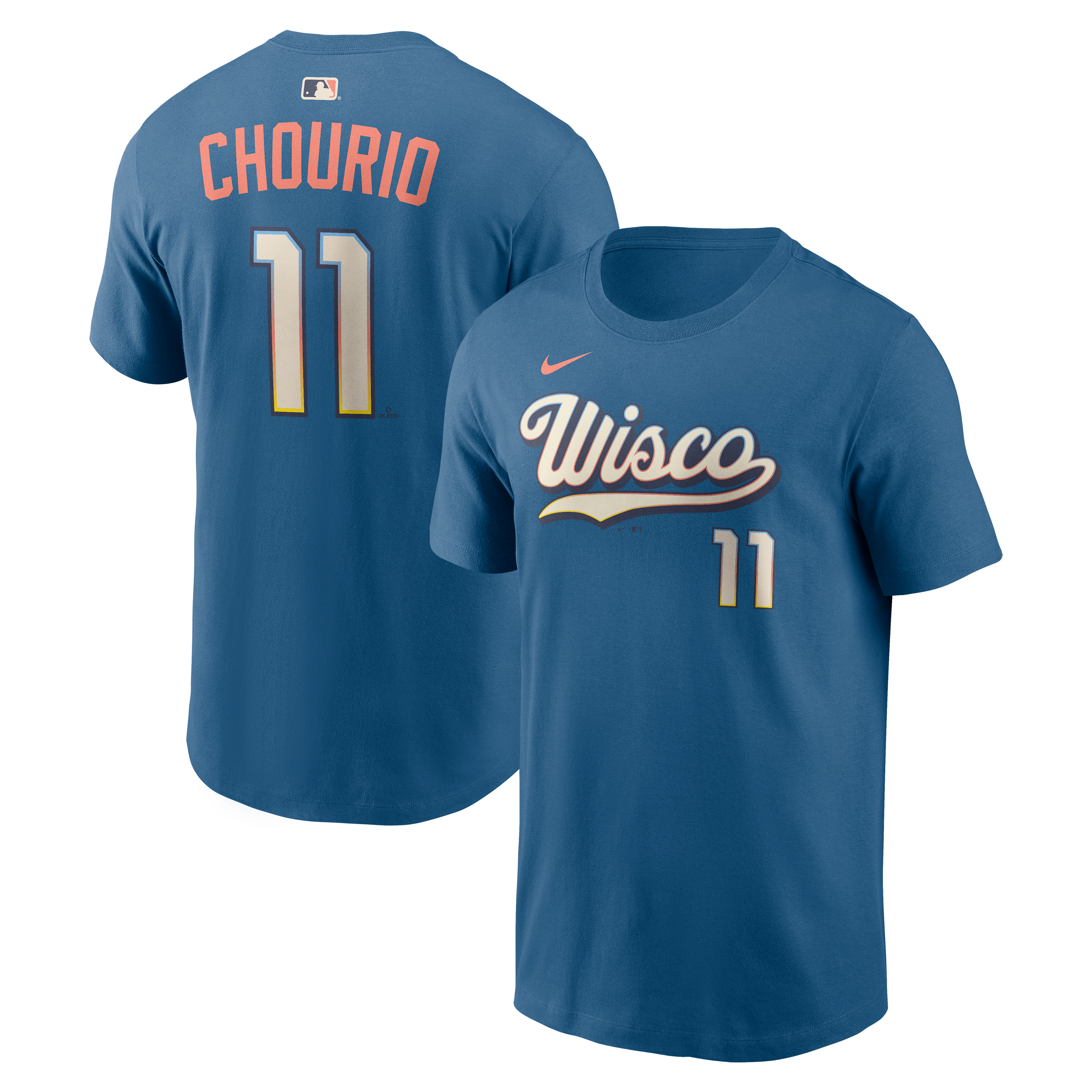 Men's Nike Jackson Chourio Mineral Blue Milwaukee Brewers City Connect Name & Number T-Shirt