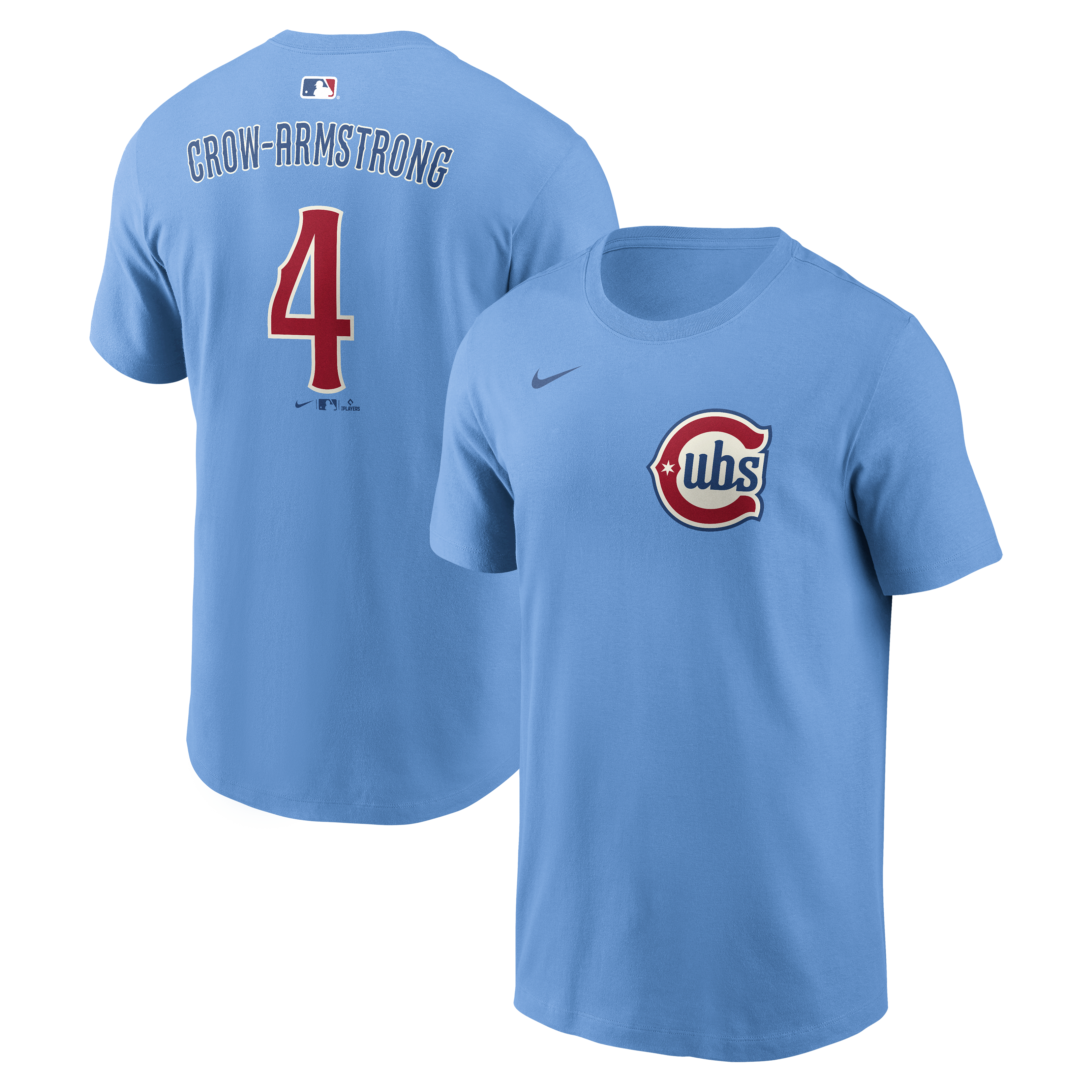 Nike Pete Crow-Armstrong Light Blue Chicago Cubs Name & Number T-Shirt